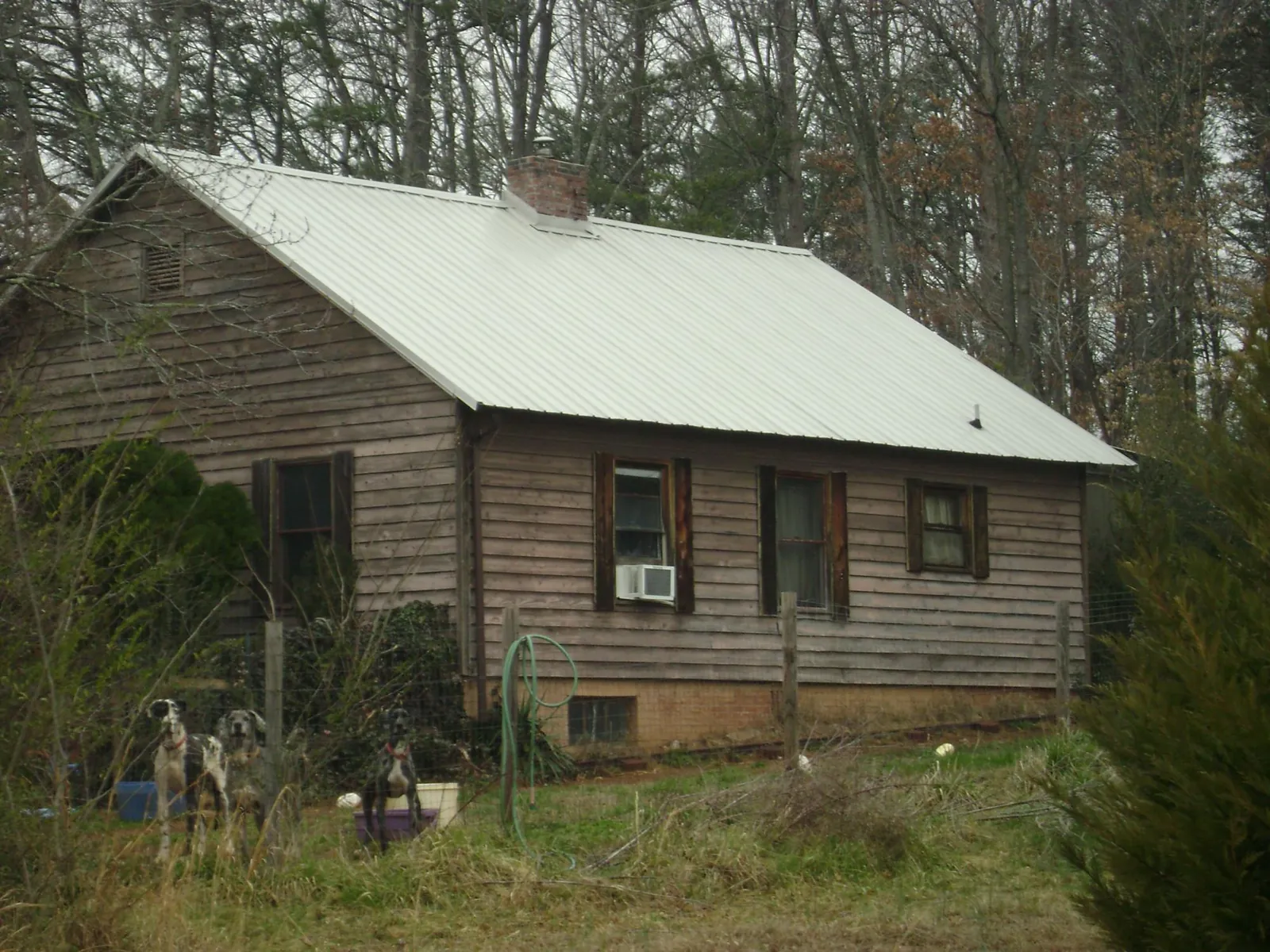 White metal roof on an old wood sided farmhouse, from a Asphalt Shingle Roof Repair job in Colleyville